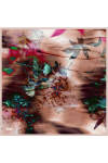 Pembe Çiçek Desenli 90X90 İpek Krep Saten Eşarp - 1