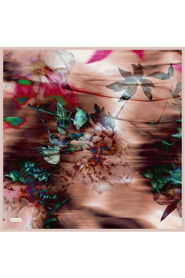 Pembe Çiçek Desenli 90X90 İpek Krep Saten Eşarp - 1