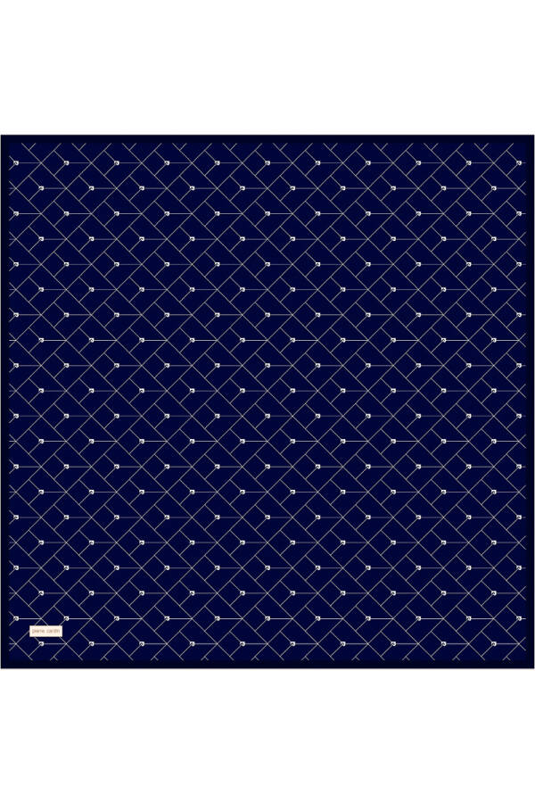 Lacivert Logo Desenli 90X90 İpek Krep Saten Eşarp - Pierre Cardin