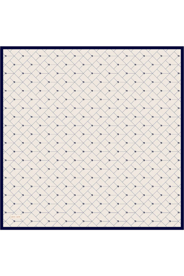 Beyaz Logo Desenli 90X90 İpek Krep Saten Eşarp - 1