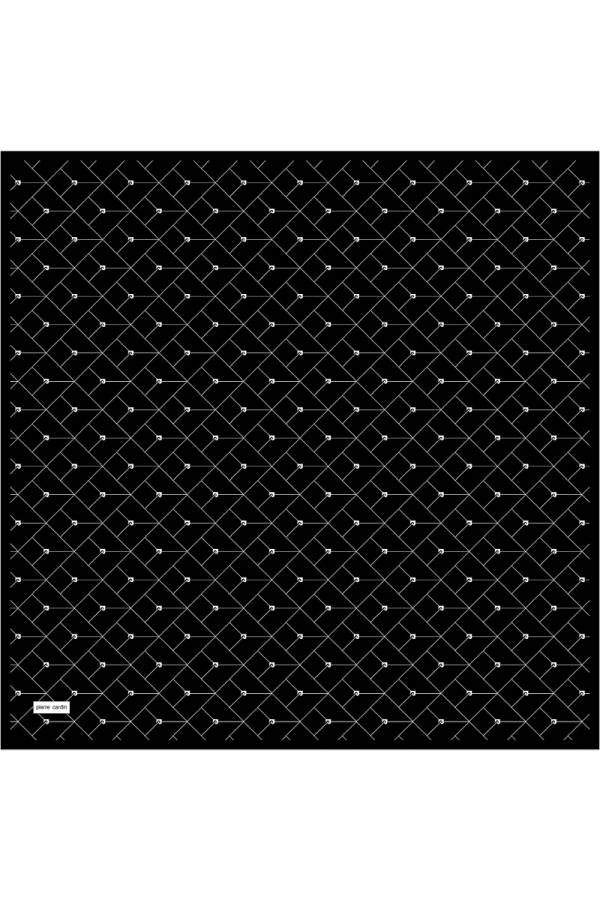 Siyah Logo Desenli 90X90 İpek Krep Saten Eşarp - 1