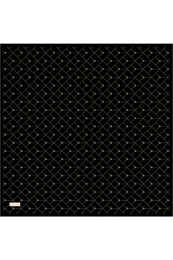 Siyah 90X90 İpek Krep Saten Eşarp - 1
