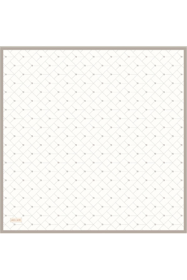 Beyaz Logo Desenli 90X90 İpek Krep Saten Eşarp - 1