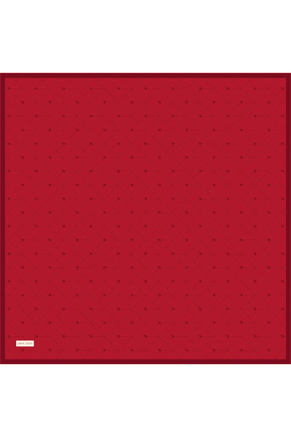 Kırmızı Logo Desenli 90X90 İpek Krep Saten Eşarp - Pierre Cardin