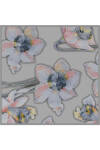 Gri Çiçek Desenli İpek Twill Eşarp 