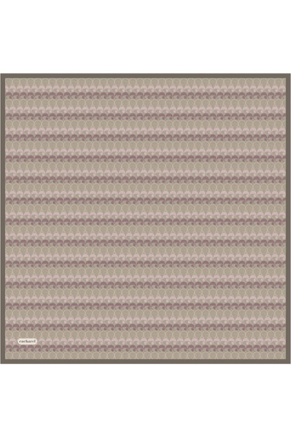 Kahverengi Logo Desenli İpek Twill Eşarp - 1