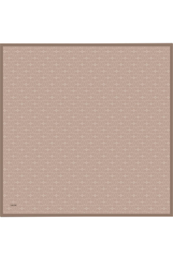 Bej Logo Desenli İpek Twill Eşarp - 1