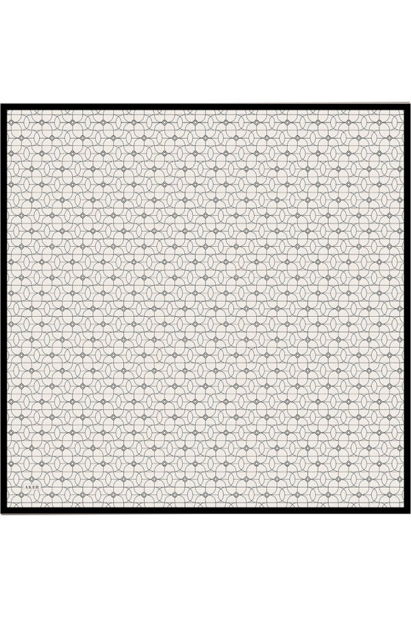 Beyaz Logo Desenli İpek Twill Eşarp - 1