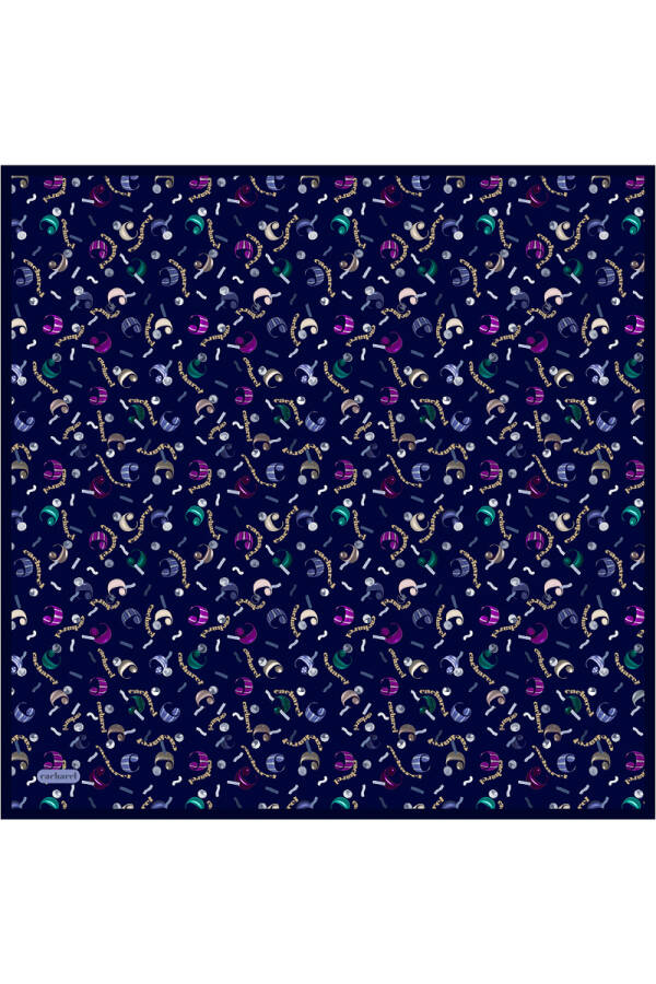 Lacivert İpek Twill Eşarp - 1