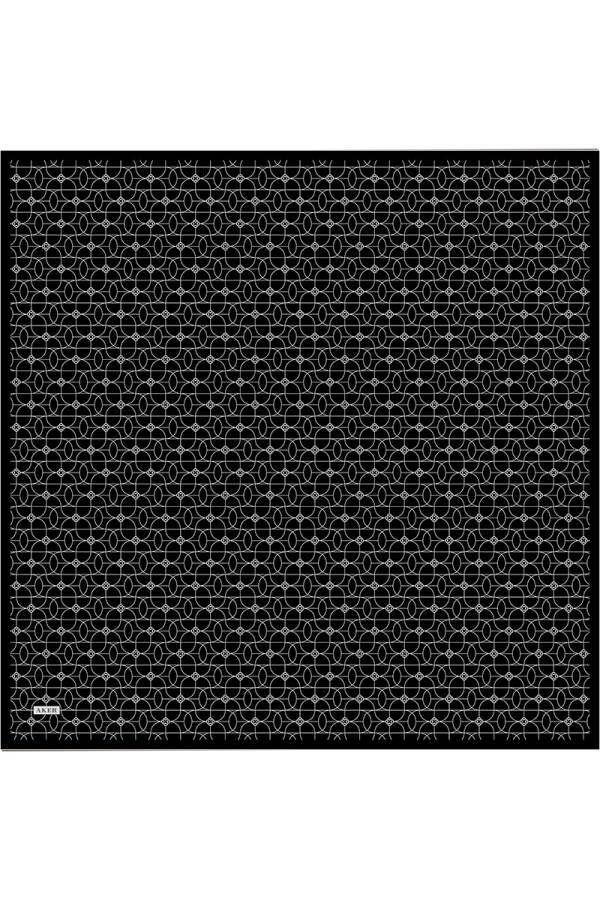 Siyah Logo Desenli İpek Twill Eşarp - Aker