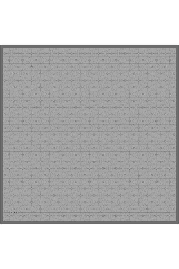 Açık Gri Logo Desenli İpek Twill Eşarp - 1