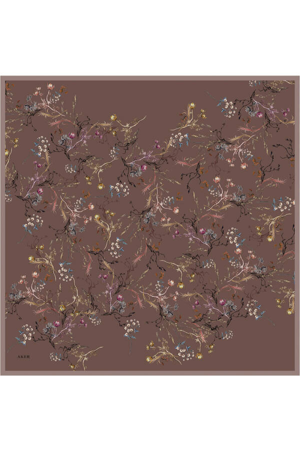Kahverengi İpek Twill Eşarp - 1