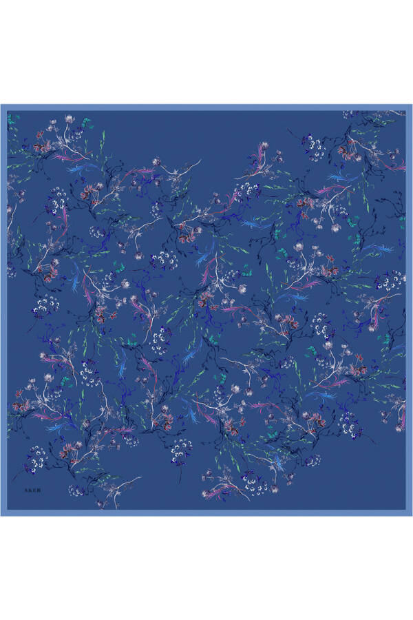 Mavi İpek Twill Eşarp - 1