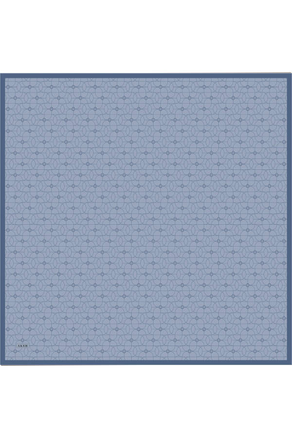 Mavi Logo Desenli İpek Twill Eşarp - 1