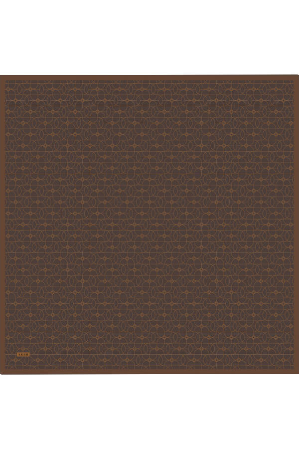 Kahverengi Logo Desenli İpek Twill Eşarp - Aker