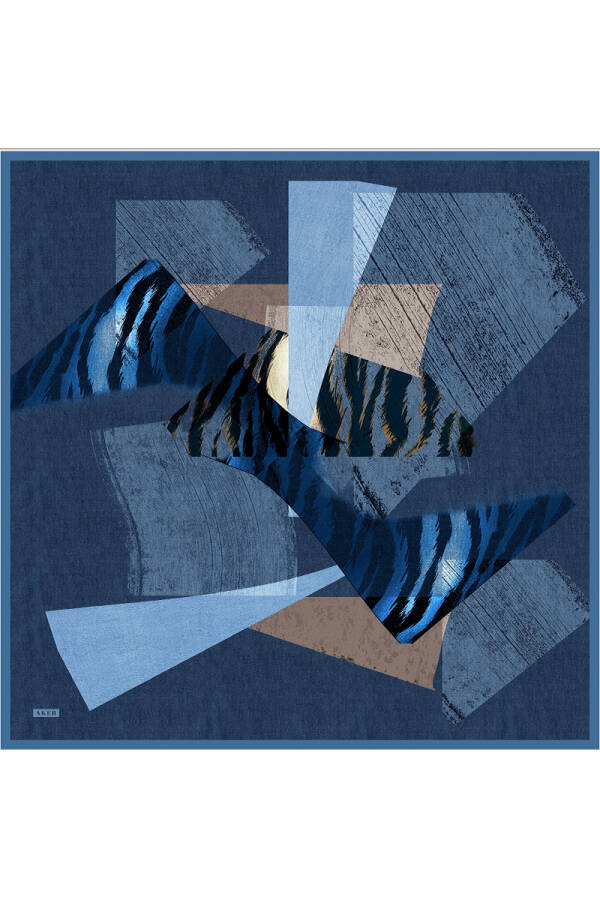 Mavi İpek Twill Eşarp - 1