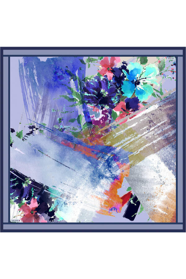 Renkli İpek Twill Eşarp - 1