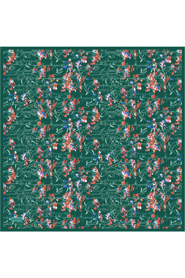 Yeşil İpek Twill Eşarp - 1