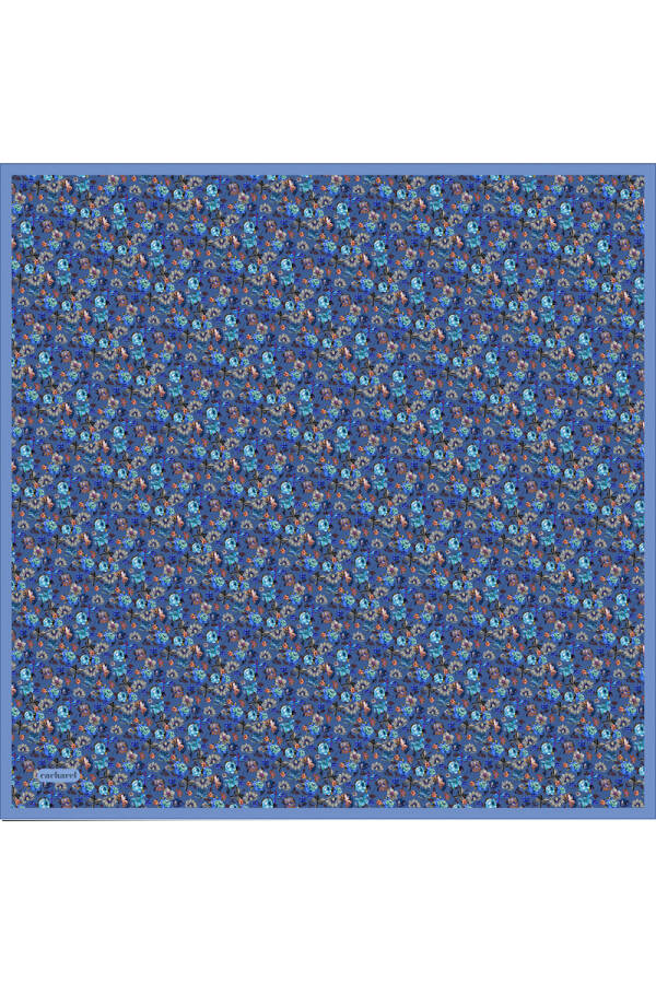 Açık Mavi Çiçek Desenli İpek Twill Eşarp - Cacharel