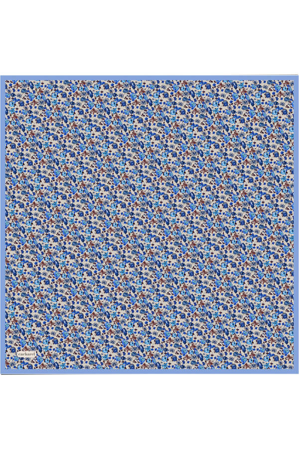 Açık Mavi Çiçek Desenli İpek Twill Eşarp - Cacharel