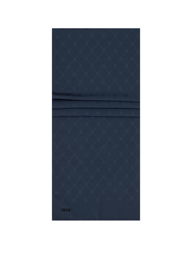 Lacivert Polyester Dikdörtgen Monogram Desenli Şal - 1