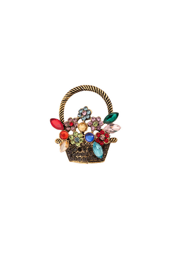 Renkli 8025101 ÇİÇEK SEPETİ BROŞ - 1