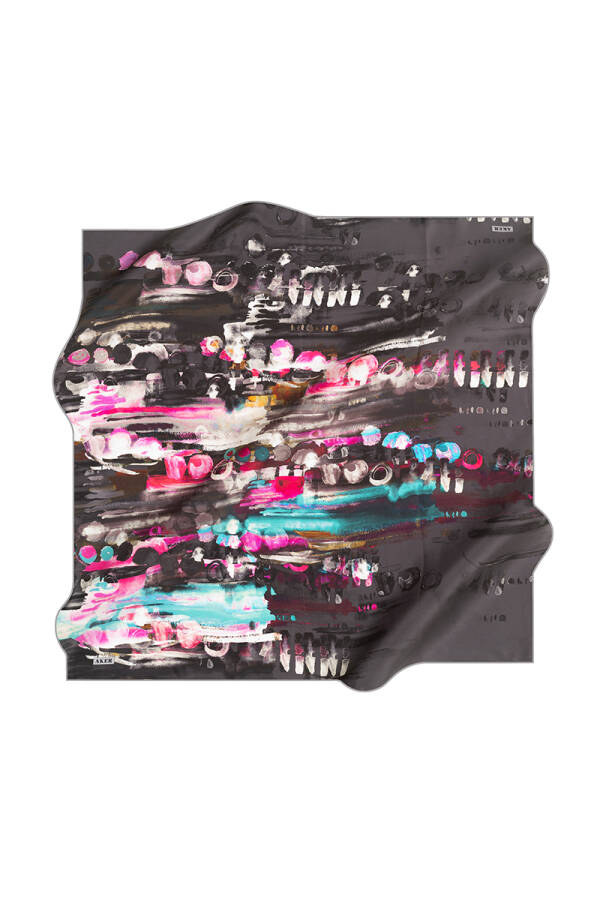 Fırça Desenli 90X90 Aker İpek Krep Saten Eşarp - 1