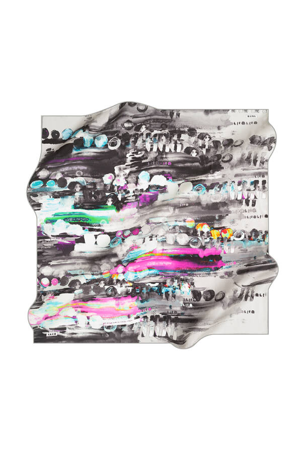 Fırça Desenli 90X90 Aker İpek Krep Saten Eşarp - 1