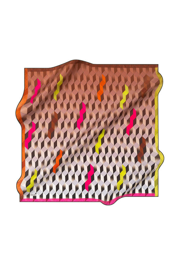 Geometrik Desenli 90X90 Aker İpek Krep Saten Eşarp - 1