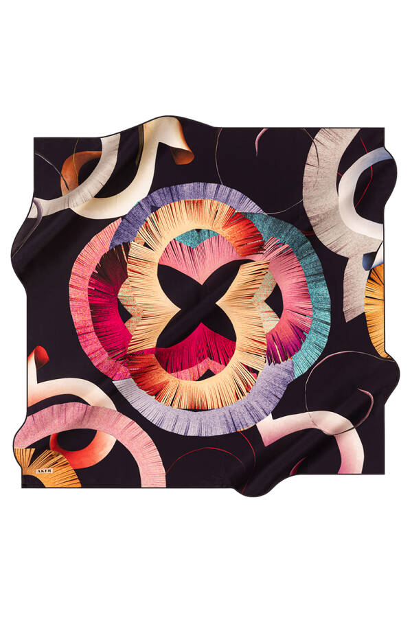 Logo Desenli 90X90 Aker İpek Krep Saten Eşarp - 1