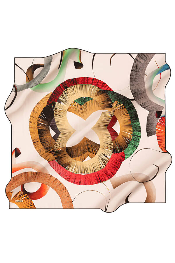 Renkli 90X90 Aker İpek Krep Saten Eşarp - 1