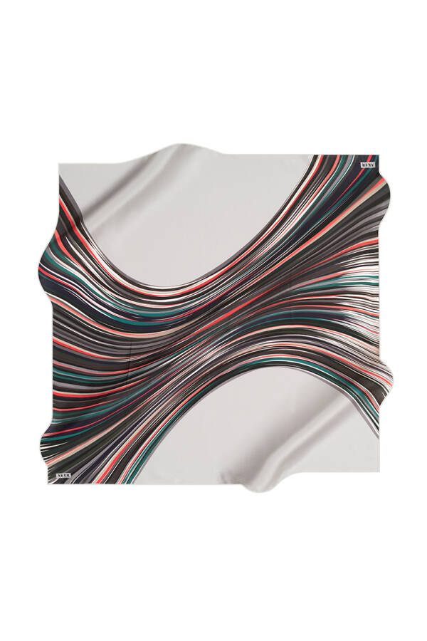Geometrik Desenli 90X90 İpek Krep Saten Eşarp - 1