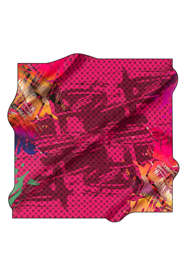 Fırça Desenli 90X90 Aker İpek Krep Saten Eşarp - Aker