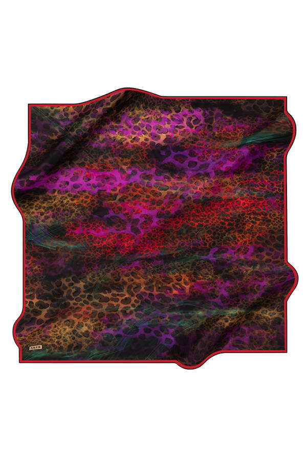 Renkli 90X90 Aker İpek Krep Saten Eşarp - Aker