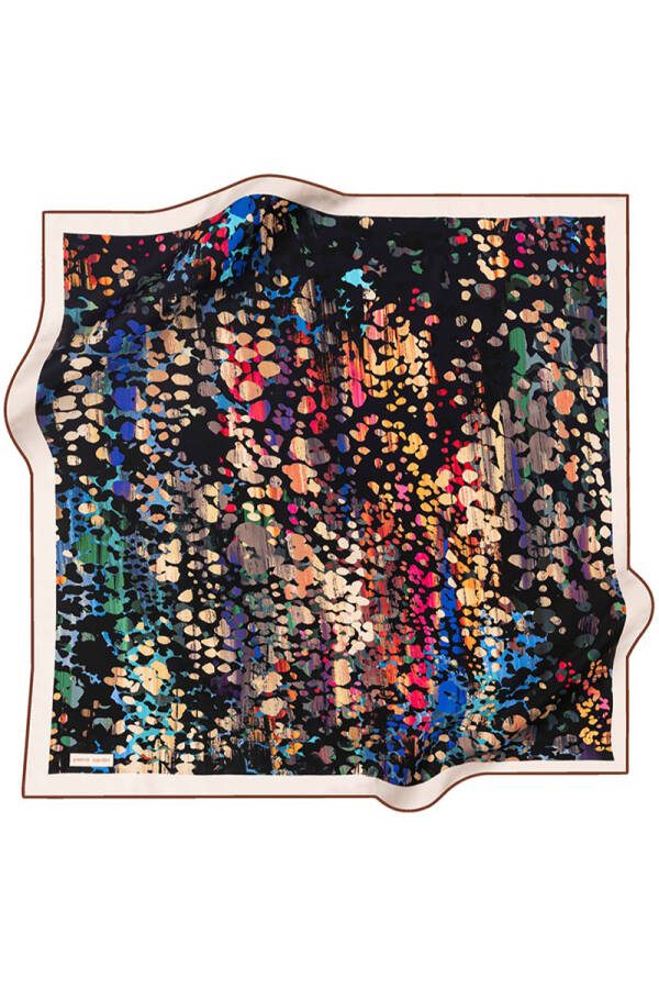Siyah Leopar Desenli 90X90 İpek Krep Saten - Aker