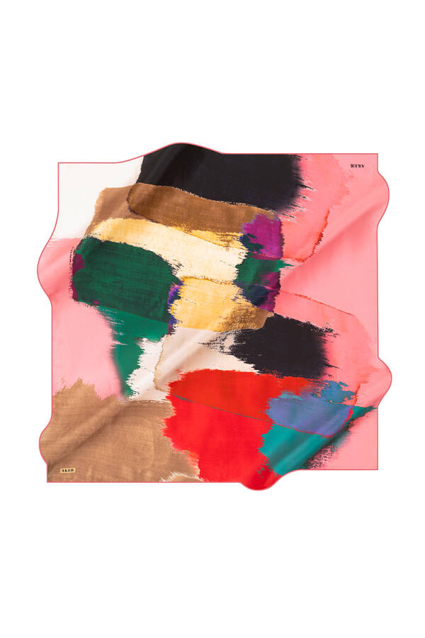 Fırça Desenli 90X90 Aker İpek Krep Saten Eşarp - 1