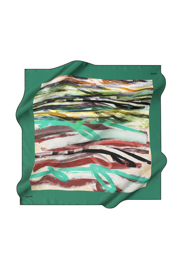 Geometrik Desenli 90X90 Aker İpek Tivil Eşarp - 1