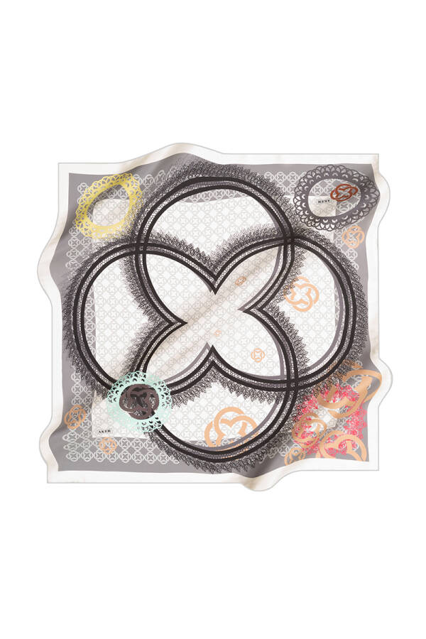 Logo Desenli 90X90 Aker İpek Tivil Eşarp - 1