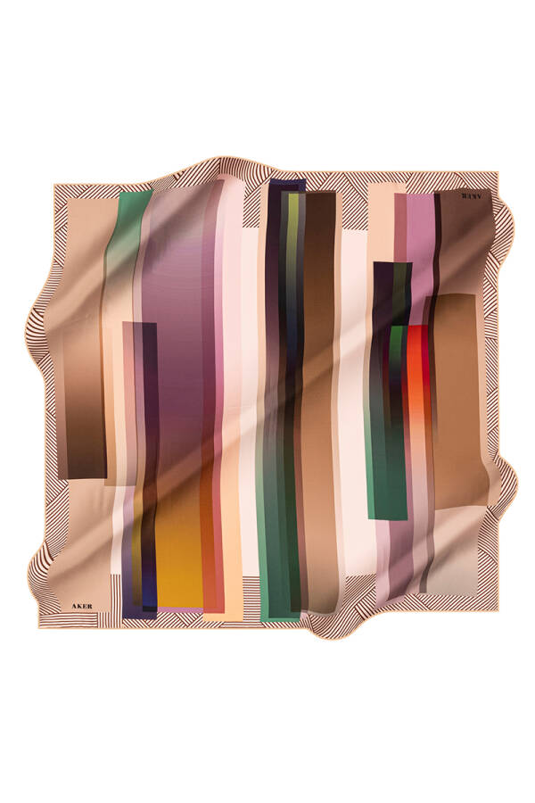 Geometrik Desenli 90X90 Aker İpek Tivil Eşarp - 1