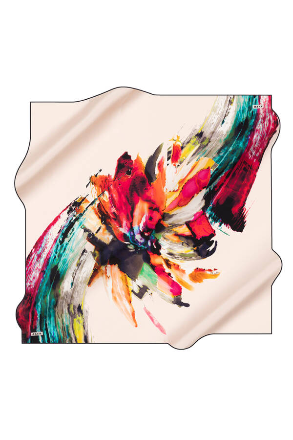 Fırça Desenli 90X90 İpek Twill Eşarp - Aker