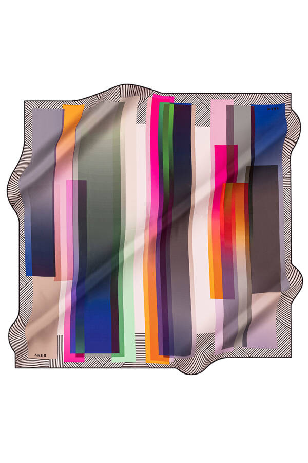 Geometrik Desenli 90X90 Aker İpek Tivil Eşarp - 1