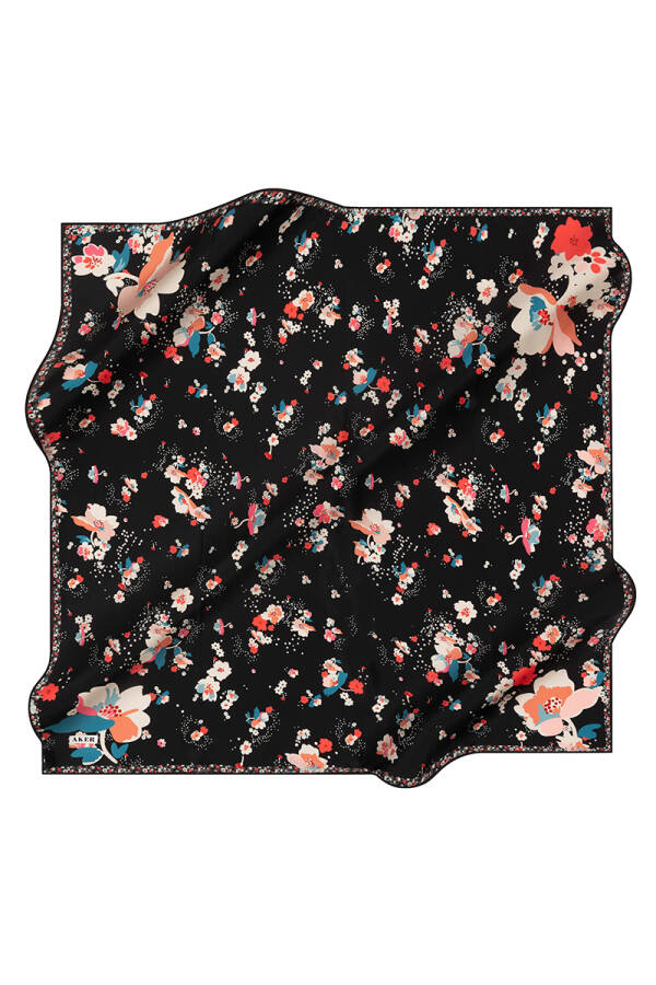 Çiçek Desenli 90X90 Aker İpek Tivil Eşarp - Aker