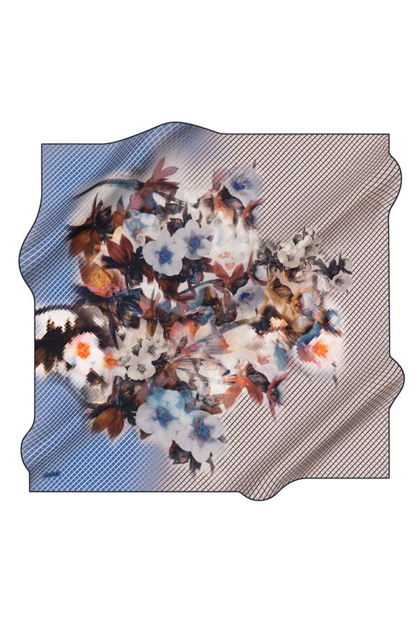 Çiçek Desenli 90X90 Aker İpek Tivil Eşarp - 1