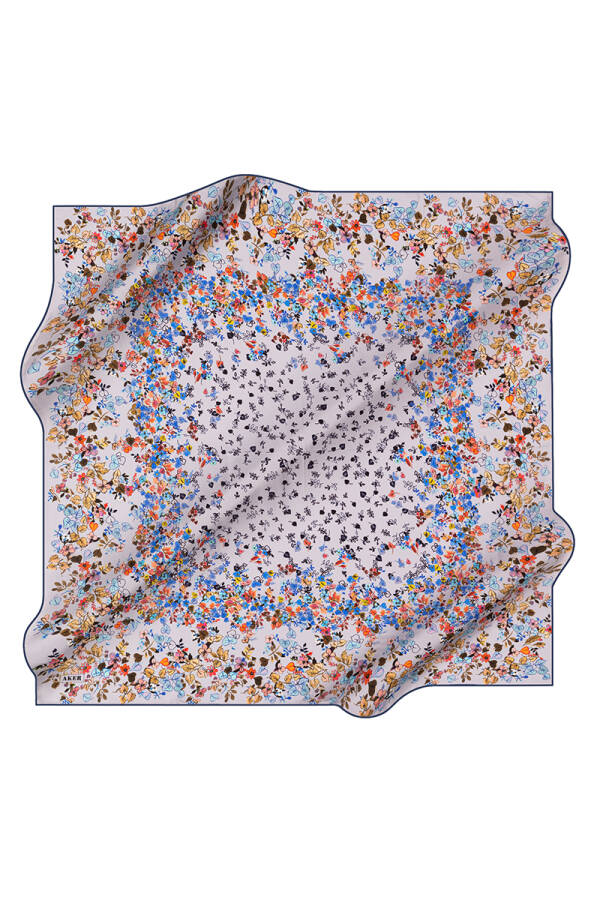 Çiçek Desenli 90X90 Aker İpek Tivil Eşarp - 1