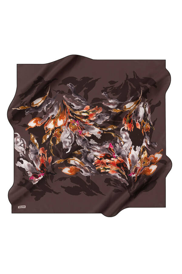 Çiçek Desenli 90X90 Aker İpek Tivil Eşarp - Aker