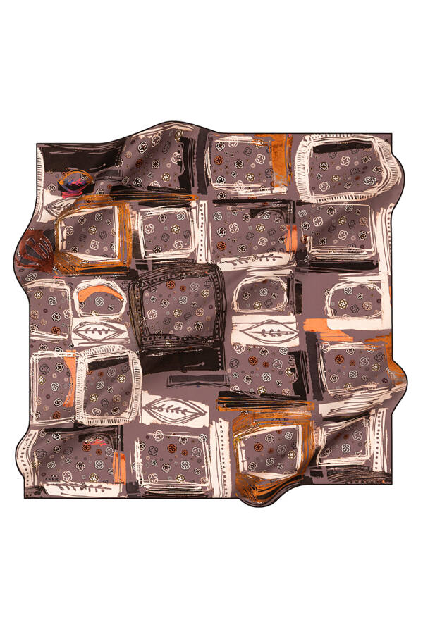 Geometrik Desenli 90X90 Aker İpek Tivil Eşarp - 1