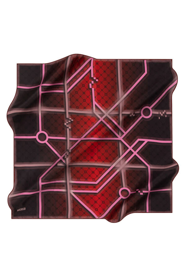 Geometrik Desenli 90X90 Aker İpek Tivil Eşarp - 1