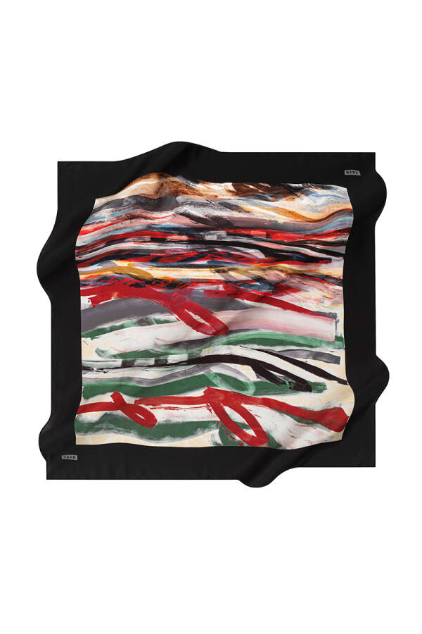 Fırça Desenli 90X90 İpek Twill Eşarp - Aker