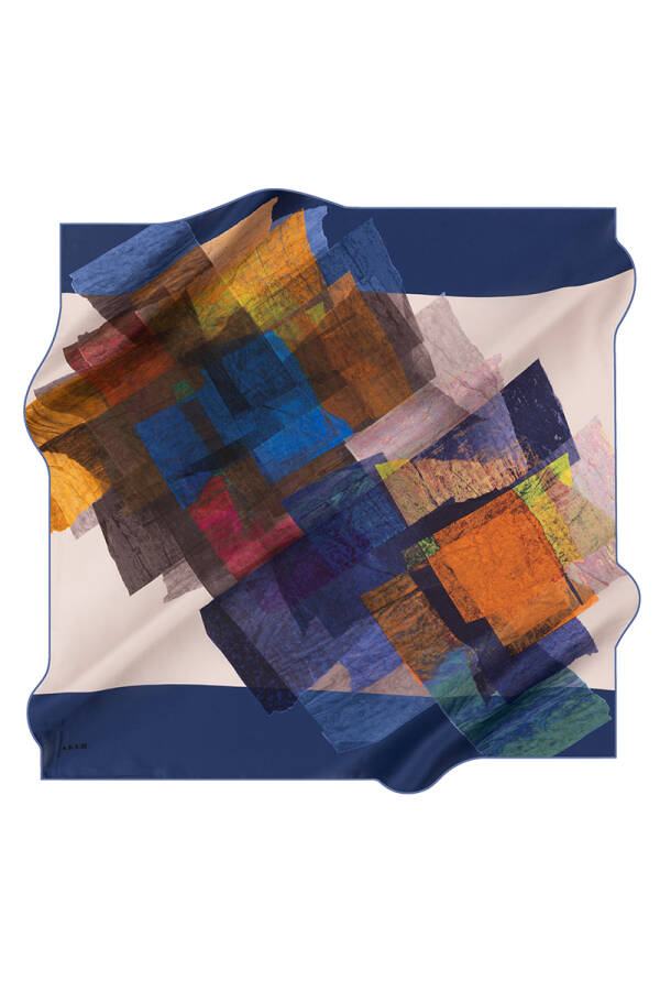 Renkli 90X90 Aker İpek Tivil Eşarp - 1