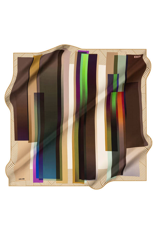 Geometrik Desenli 90X90 Aker İpek Tivil Eşarp - 1